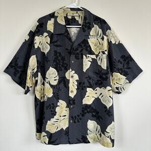 Tommy Bahama Hawaiian Shirt Mens XL Tropical Floral Vacation Travel Summer Gray